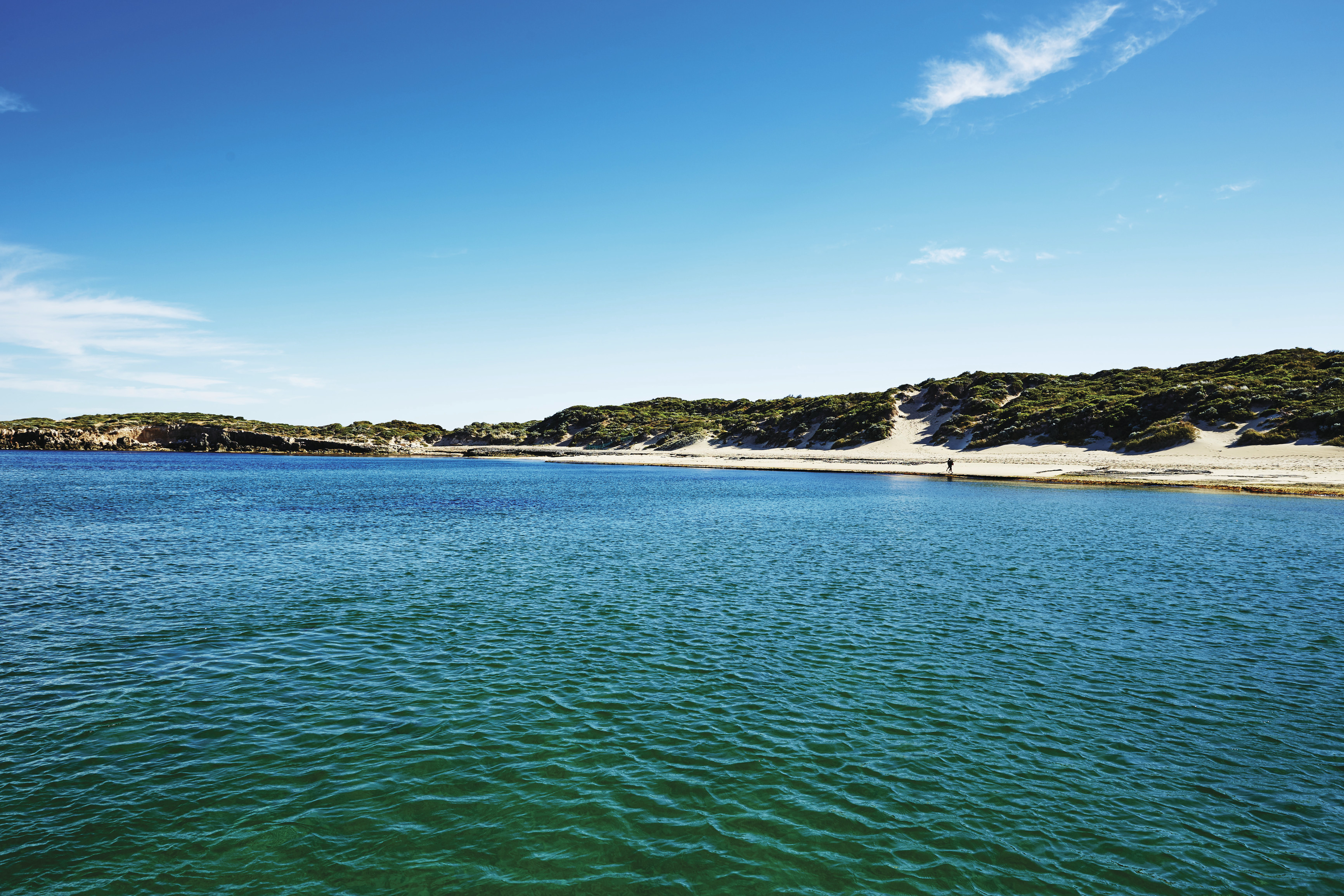 A view from the ocean towards the land at Point Peron.