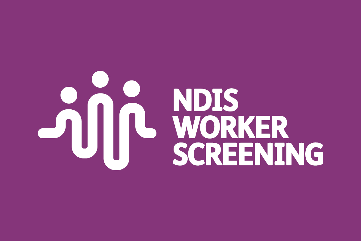 Purple graphic with white text which reads NDIS Worker Screening.