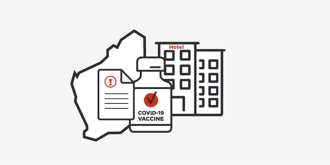 A graphic displaying mandatory vaccination is required for hotel quarantine workers in WA