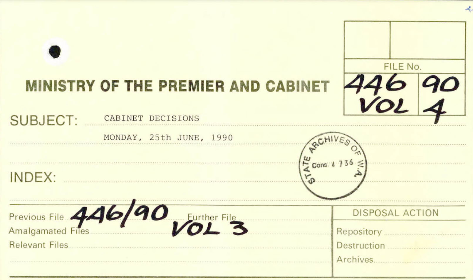 File cover used by Ministry of the Premier and Cabinet