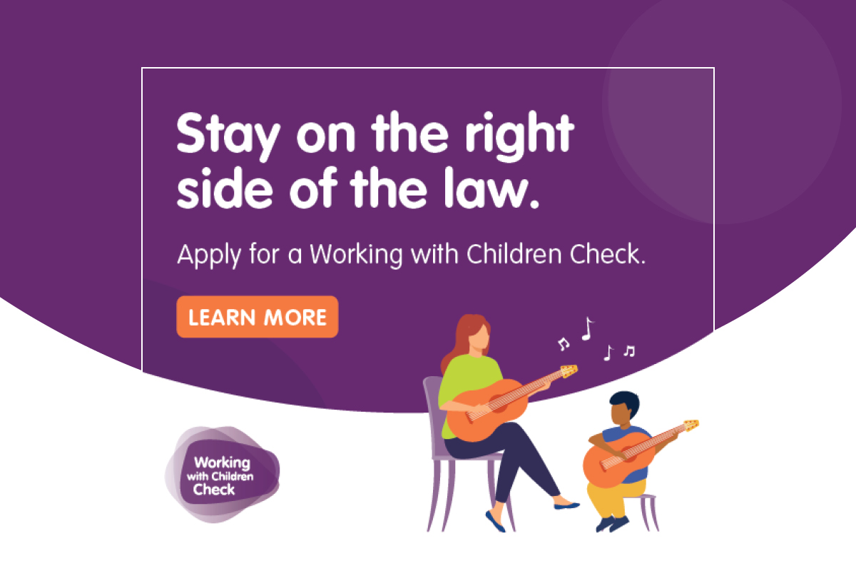 image which says Stay on the right side of the law - apply for a working with children check 