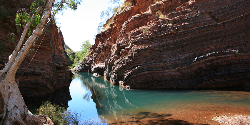 River with rock walls