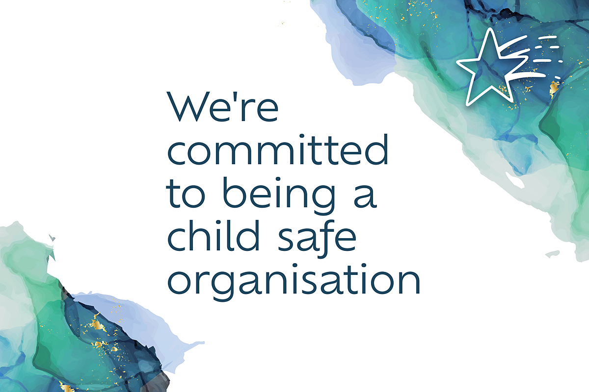 Banner text which reads We're committed to being a child safe organisation.