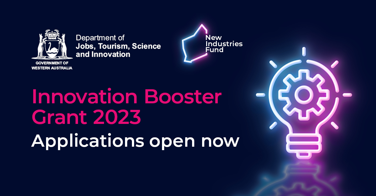 Graphic for the Innovation Booster Grant 2023 with image of a light bulb