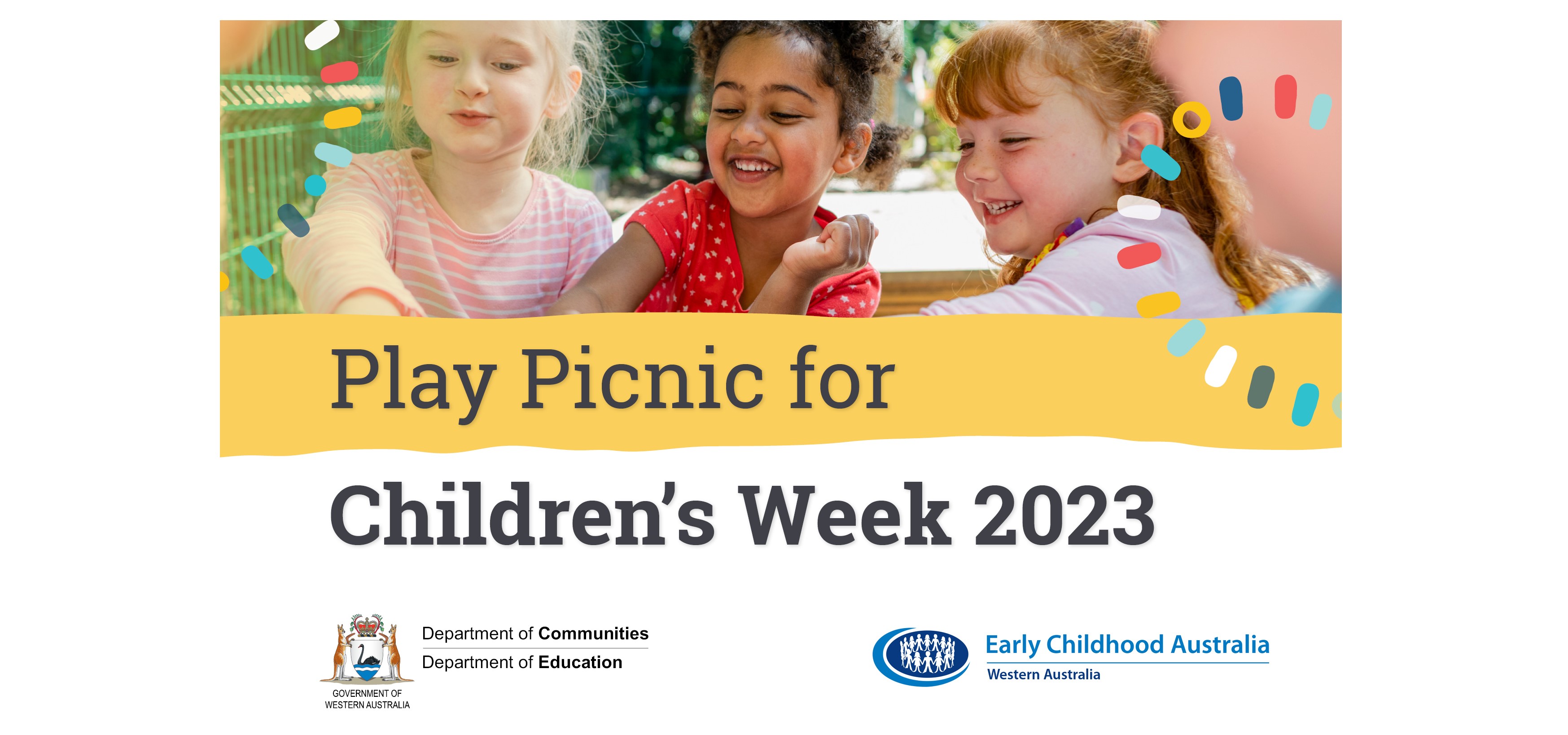 Image of three children playing, with the words Play Picnic for Children's Week 2023