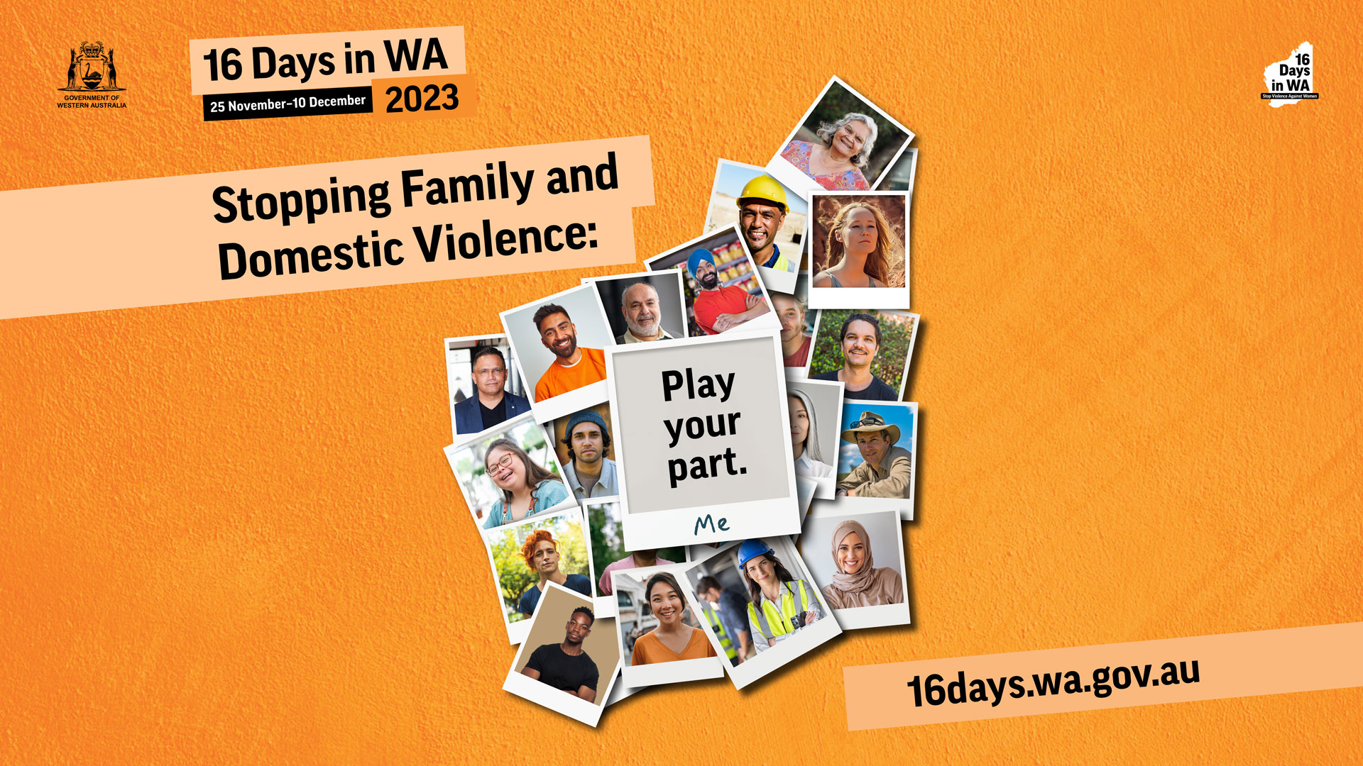 16 days in WA artwork with the words Stopping Family and Domestic Violence