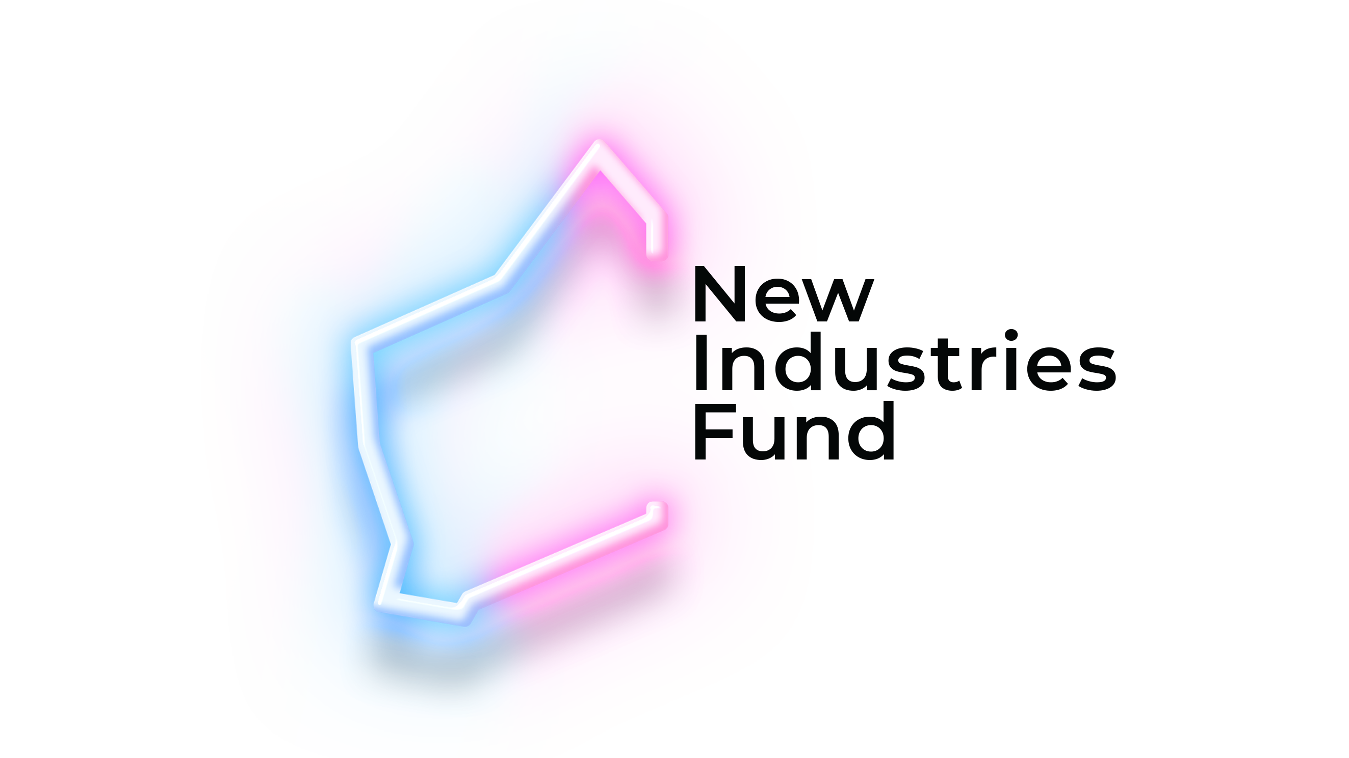 New industries fund logo which contains the shape of WA in a pink and blue glow