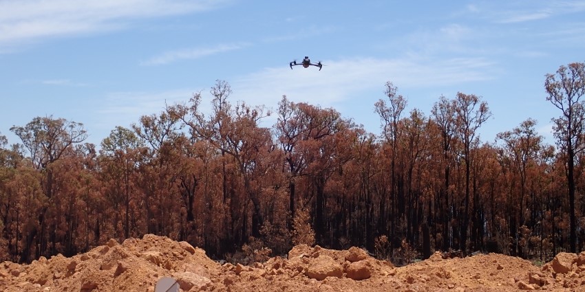 Drone flying over rural area