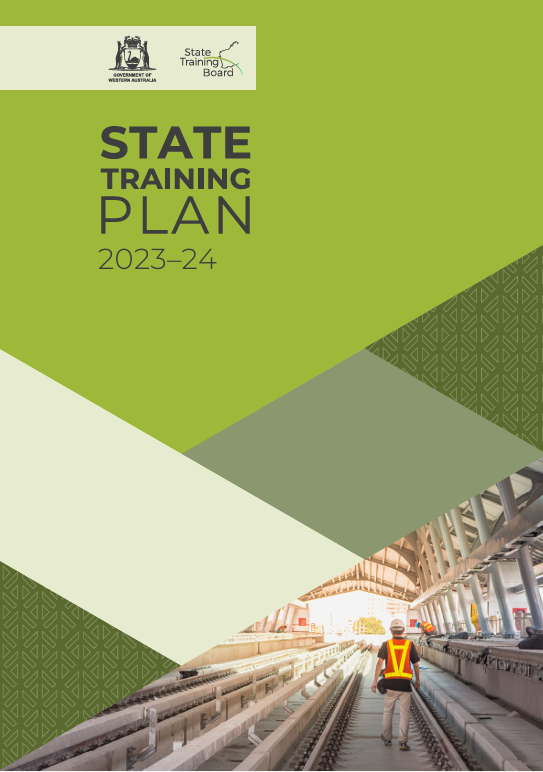 State Training Plan 2023-24 report cover green with a construction worker featured