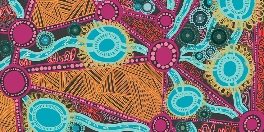 Finance brand extension image with Aboriginal design elements