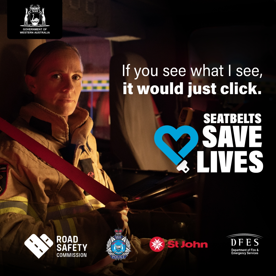 Seatbelts save lives social post with DFES officer