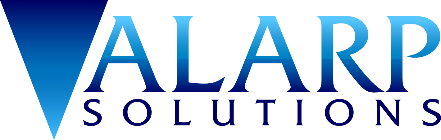 Blue triangle upside down with gradient to the left of ALARP SOLUTIONS