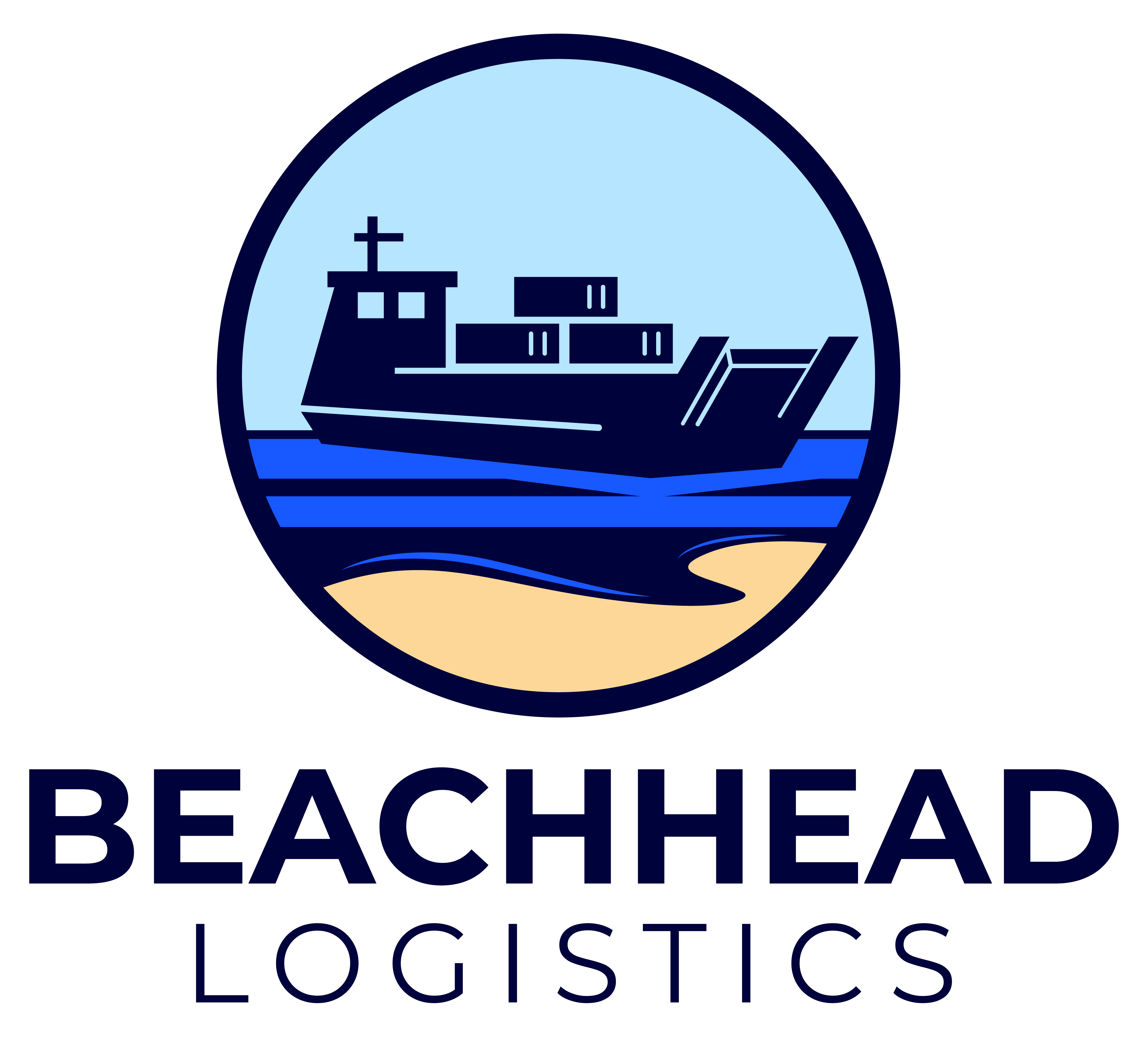 a circle with a ship and underneath the writing beachhead logistics