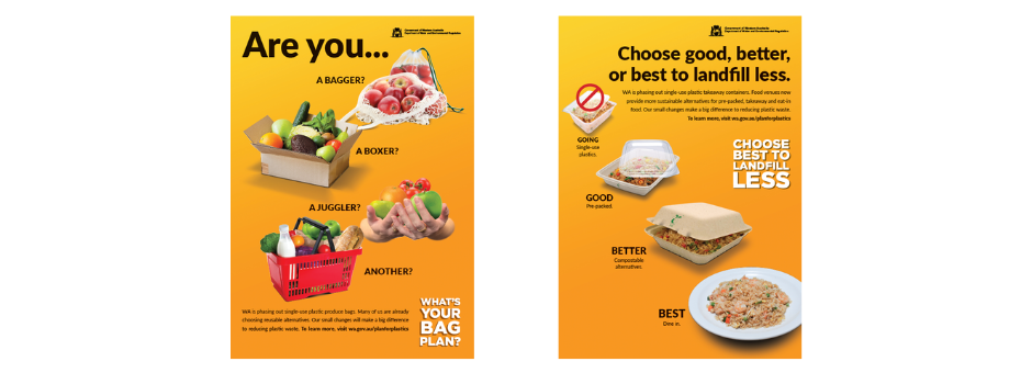 An image of two print posters for the plan for plastics campaign.