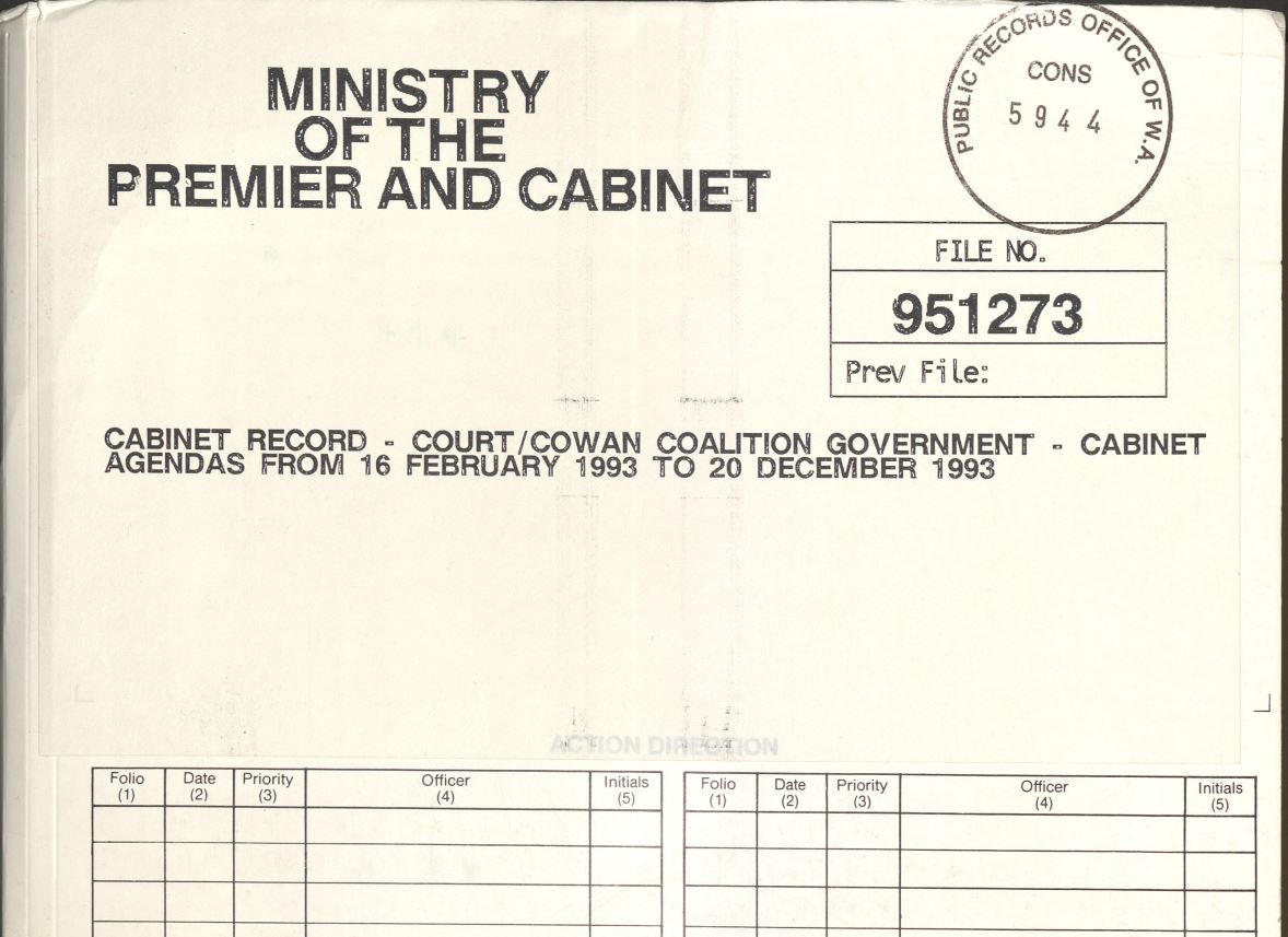 Cover of cons5944 F951273_1993 State Cabinet Agendas