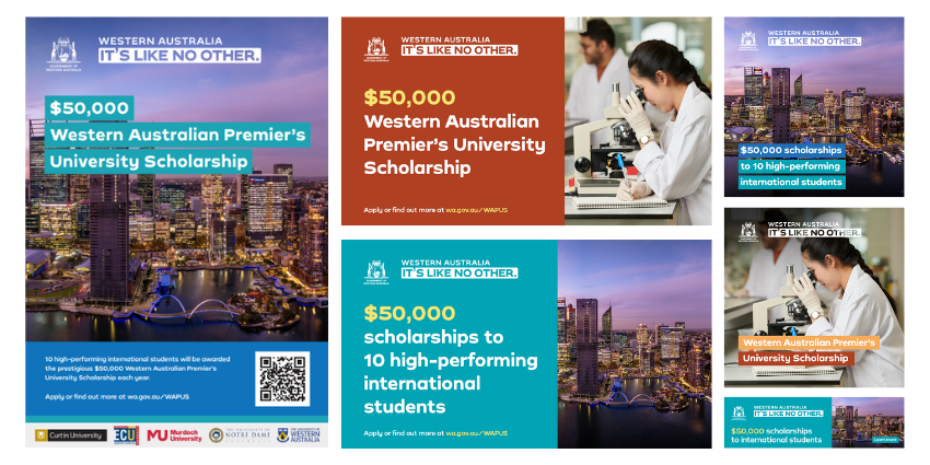 collage of different images to promote the WA Premier's University Scholarship