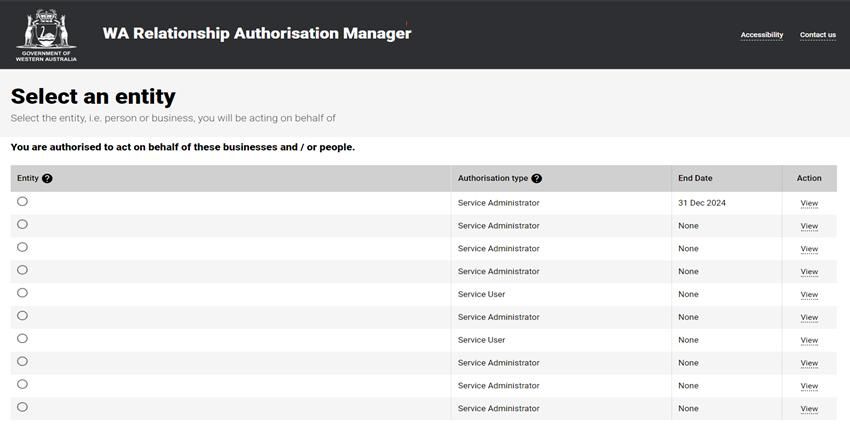 Image showing select an entity screen