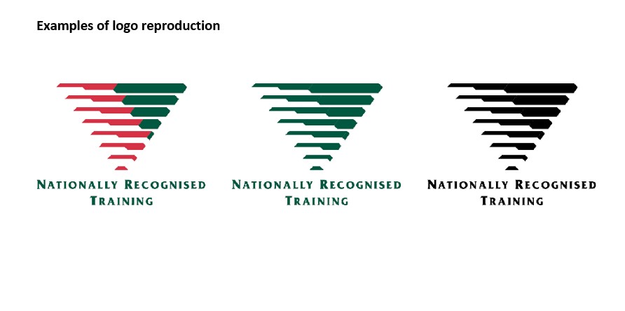 Three examples of NRT Logo including red and green, green and black