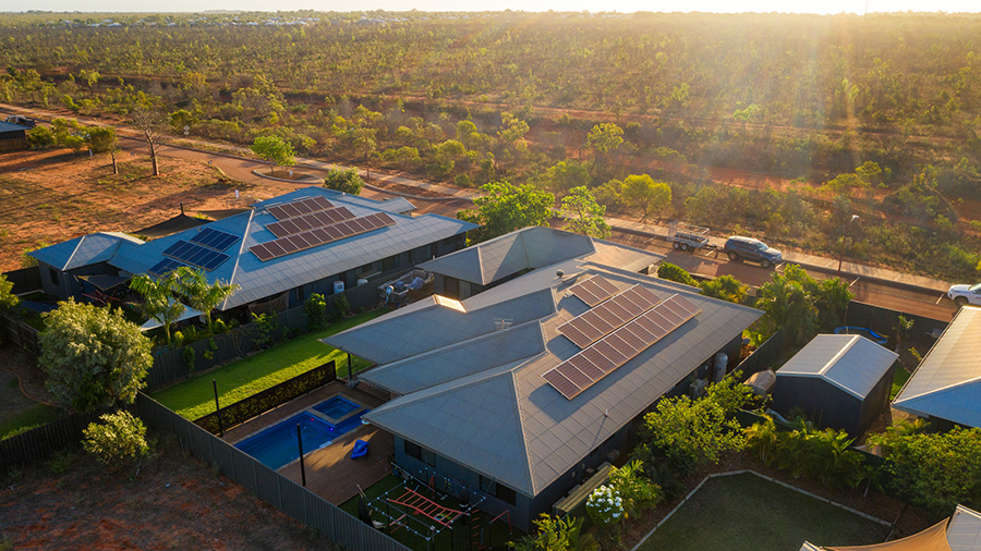 Two houses in a remote region of Western Australia with with solar panels installed. 