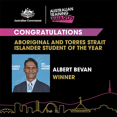 Albert Bevan, Aboriginal and Torres Strait Islander Student of the Year 2024 at the Australian Training Awards.