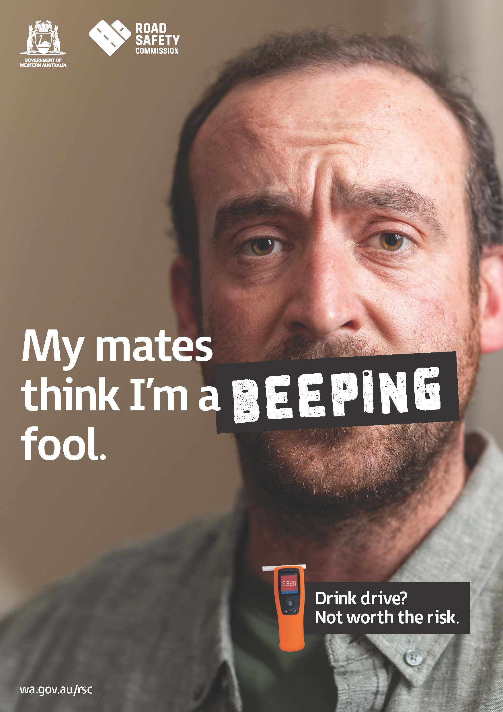 close up of a man's face with text 'my mates think I'm a beeping fool'