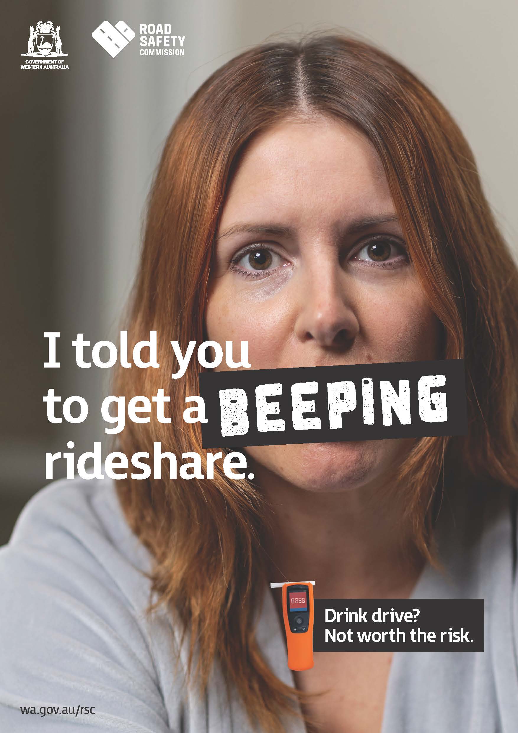 close up of a woman's face with text 'I told you to get a beeping rideshare'