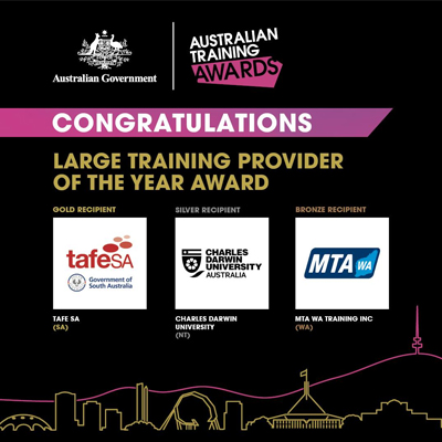 MTAWA: Bronze recipient for Australian Large Training Provider of the Year at the 2024 Australian Training Awards. 