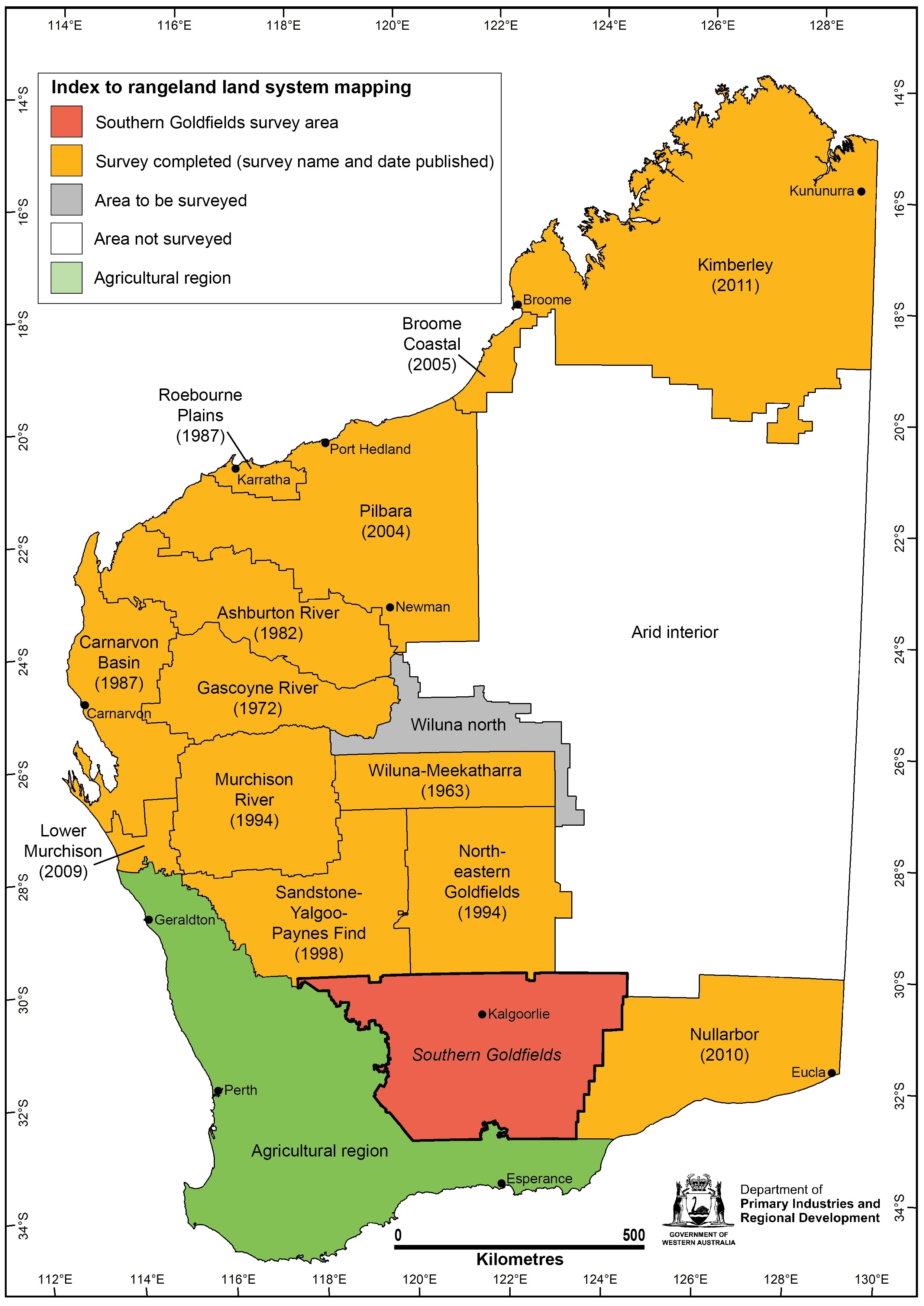 A map of Western Australia shaded in different colours. 