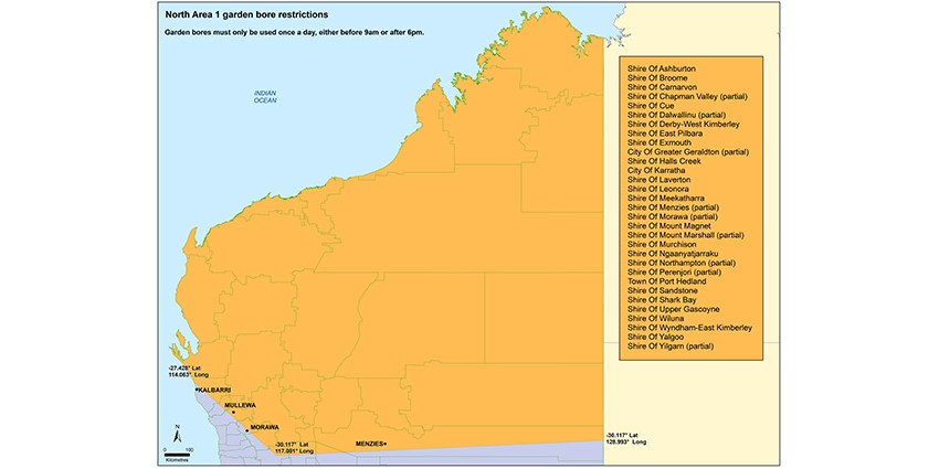 Map sprinkler restrictions Western Australia North Area 1