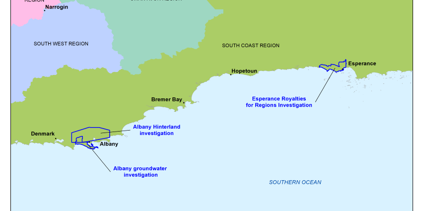 Map showing the locations of groundwater investigations in the South Coast region