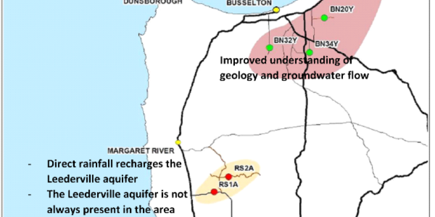 Map of the reconnaissance groundwater investigation in the South West region of WA