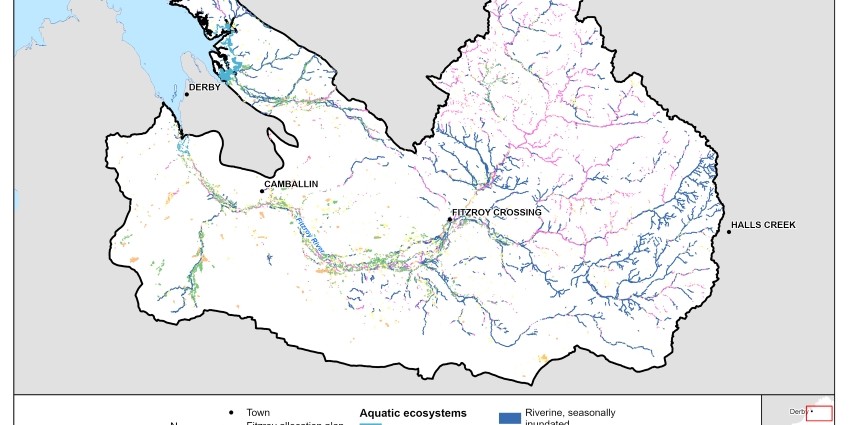 Map of aquatic ecosystem feature dataset for the Fitzroy water allocation plan area