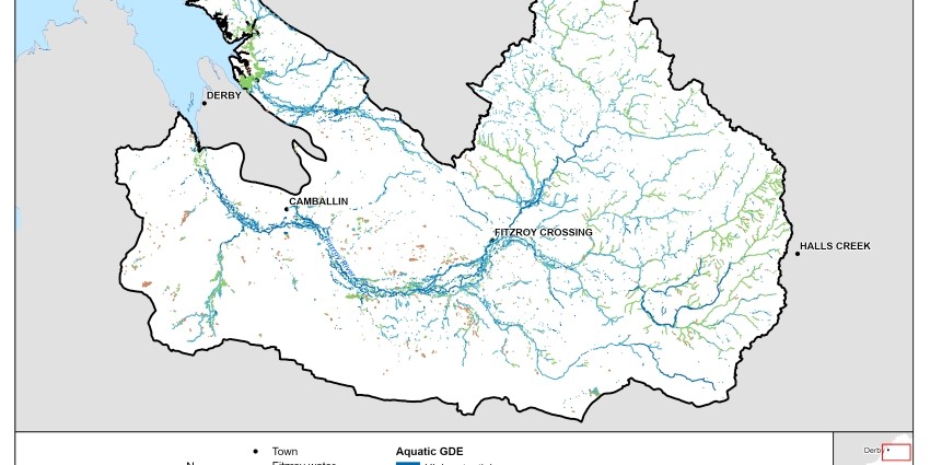 Map of classification of potential aquatic GDE for the Fitzroy water allocation plan area