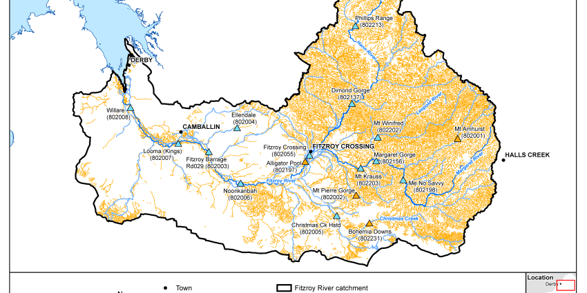 Map of stream gauges in the Fitzroy water allocation plan area