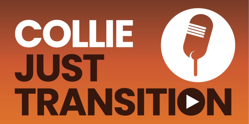 Collie Just Transition wording with a microphone icon