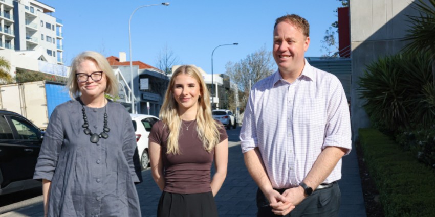 Group photo of Jessie, the Road Safety Minister, and the Acting Road Safety Commissioner