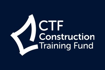 Dark blue background with white outline map of western australia and construction training fund in white text