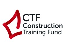 Construction training fund logo featuring a red outline map of WA 