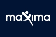 Dark blue background with maxima in white text the X is featured as a person striding forward